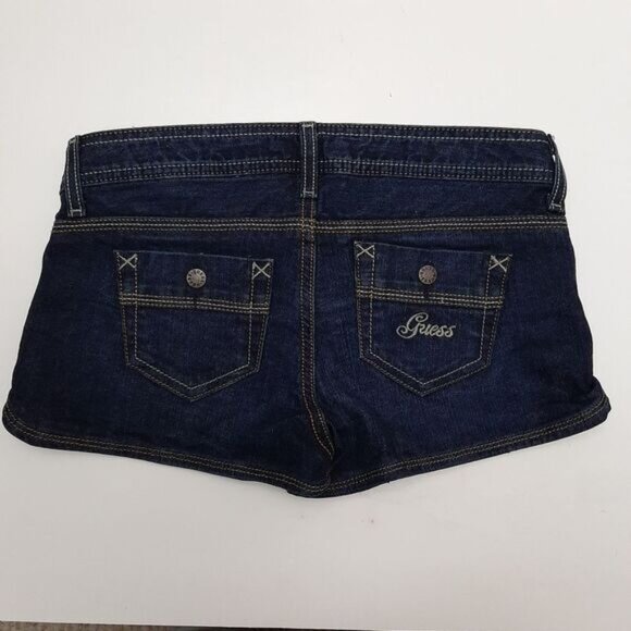 GUESS Dark Blue Jean Short Shorts Whiskering Details Sz 25 - Picture 5 of 10